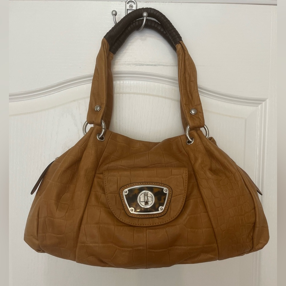 B. Makowsky “Victoria Shopper” Caramel Cognac Tan Leather Satchel Handbag, NWT
